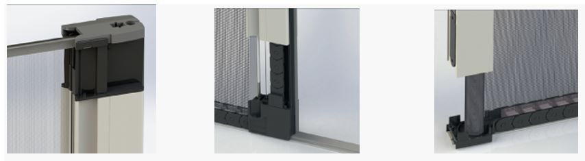 Horizontal motion screen with straight cloth and windbreaker.